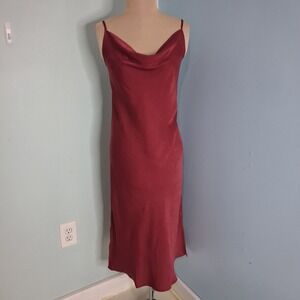 Supesu Burgundy Satin Cowl Neck Midi Slip Dress Wine Red Size M NWT
Date Night